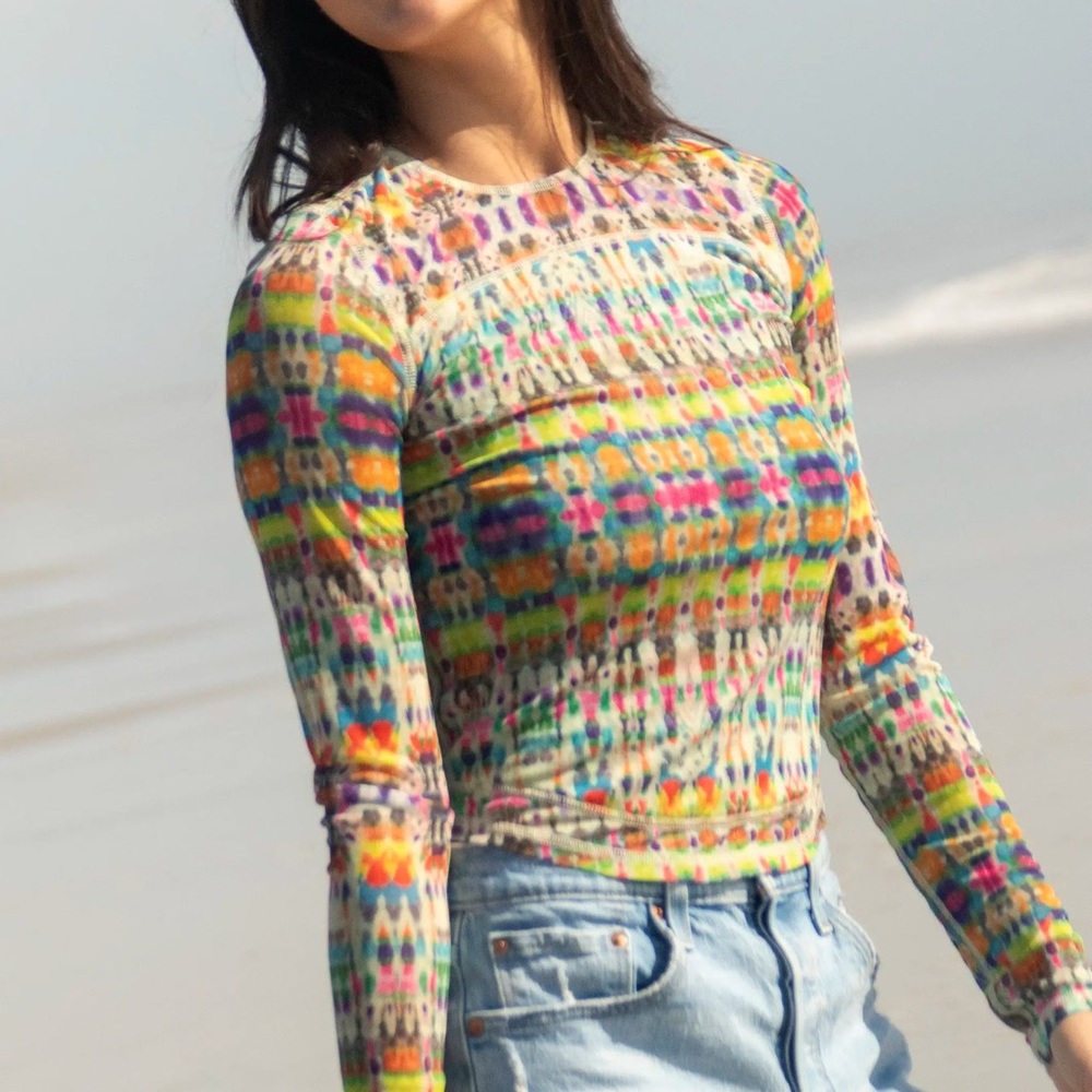 Multicolor Tie-Dye Long Sleeve Ribbed Top